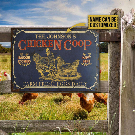 Joycorners Yellow Chicken Coop Farm Fresh Eggs Rectangle Metal Sign Custom Name