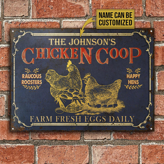 Joycorners Yellow Chicken Coop Farm Fresh Eggs Rectangle Metal Sign Custom Name