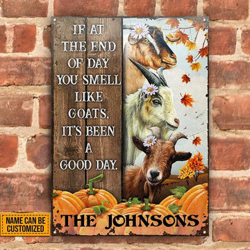 Joycorners Goat Farm Autumn Barn Pumpkin Pattern Rectangle Metal Sign Custom Name