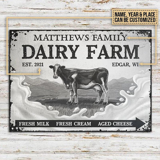 Joycorners Grey Cattle Dairy Farm Rectangle Metal Sign Custom Text