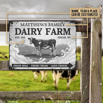 Joycorners Grey Cattle Dairy Farm Rectangle Metal Sign Custom Text