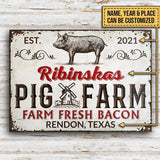 Joycorners Pig Farm Fresh Bacon White Rectangle Metal Sign Custom Text