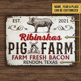 Joycorners Pig Farm Fresh Bacon White Rectangle Metal Sign Custom Text