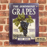 Joycorners Purple Grape Farm Fresh Rectangle Metal Sign Custom Name Year