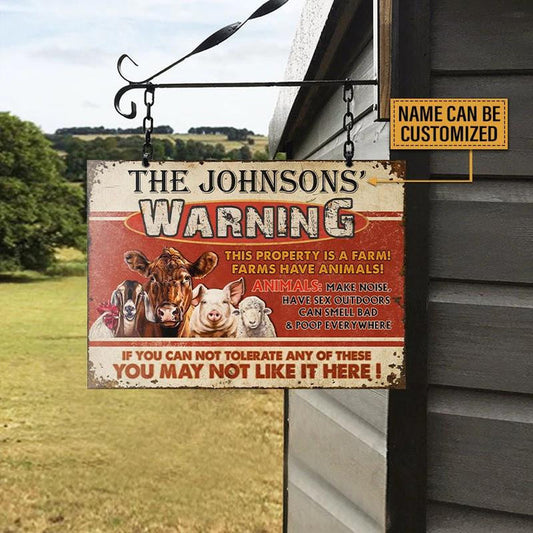 Joycorners This Property Is A Farm Red Rectangle Metal Sign Custom Name