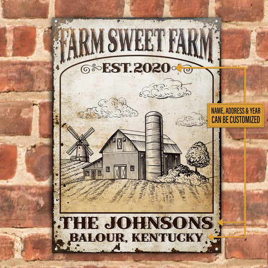 Joycorners Farm Sweet Farm Rectangle Metal Sign Custom Text Cute Design