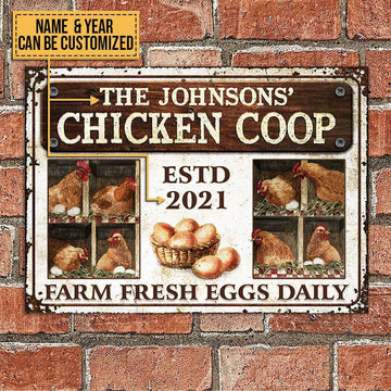 Joycorners Farm Chicken Coop Fresh Eggs Daily Rectangle Metal Sign Custom Year And Name