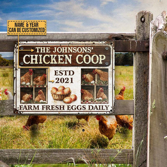 Joycorners Farm Chicken Coop Fresh Eggs Daily Rectangle Metal Sign Custom Year And Name