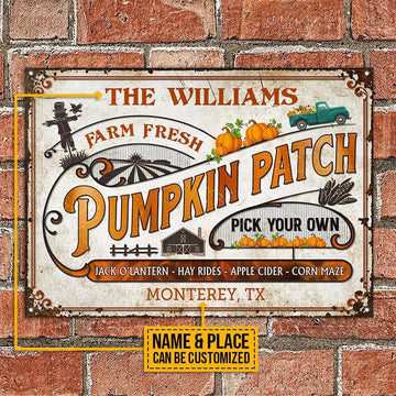 Joycorners Farm Fresh Pumpkin Patch Rectangle Metal Sign Custom Name And Place