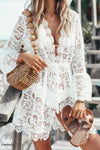 Women Sexy V-neck Lace Boho Beach Bikini Cover Up