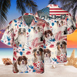Joycorners Australian Shepherd Dog United States Flag Hawaiian Flowers All Over Printed 3D Hawaiian Shirt