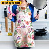 Joycorners Personalized Name Pig Flowers All Over Printed 3D Apron