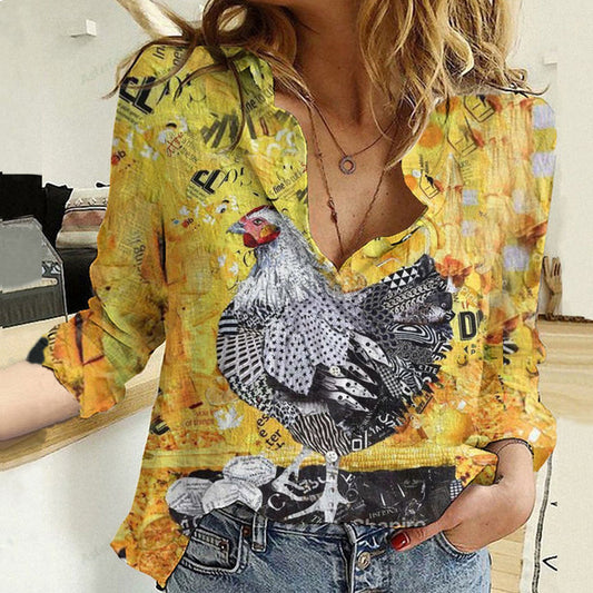 Joycorners Chicken Pattern Yellow Casual Shirt