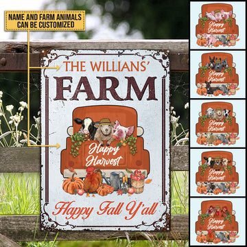 Autumn Farm Happy Harvest Happy Fall, Fall Season, Farmhouse, Outdoor Farm Decor, Custom Classic Metal Signs