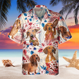 Joycorners Dachshund Dog United States Flag Hawaiian Flowers All Over Printed 3D Hawaiian Shirt