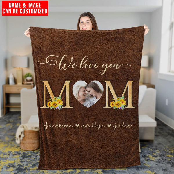 Joy Corners Personalized Photo & Name, , Memorial Personalized Gift For Mom, Brown Pattern Mother Day Blanket