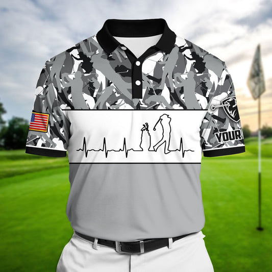 Joycorners Premium Unique Golf Heart Beat Golf Polo Shirts Multicolored Personalized 3D Design All Over Printed