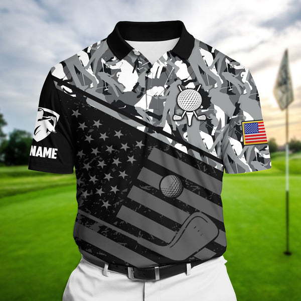 Joycorners Premium Unique American Flag Golf Polo Shirts Multicolored Personalized 3D Design All Over Printed