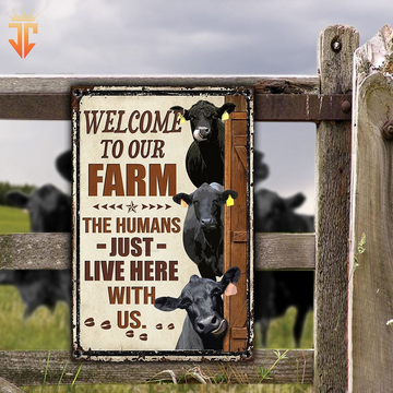 Joycorners Personalized Name Black Angus Cattle Welcome to our farm All Printed 3D Metal Sign