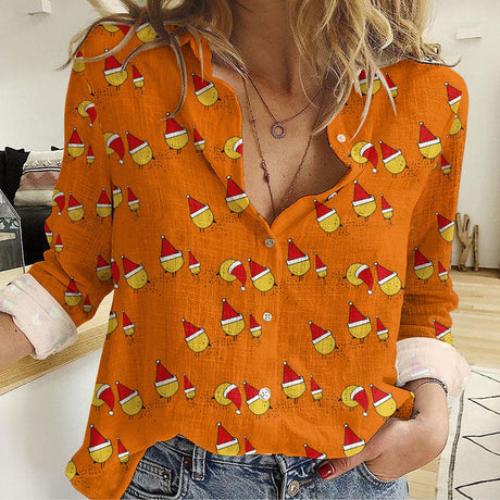 Joycorners Cute Chicken With Christmas Hat Pattern Casual Shirt