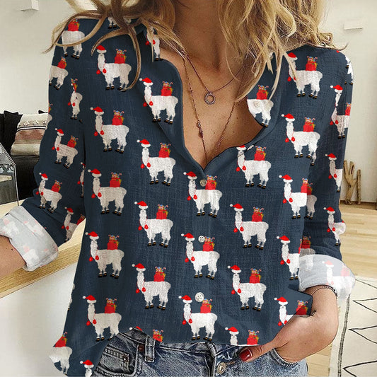 Joycorners Llama in Santa Claus Casual Shirt