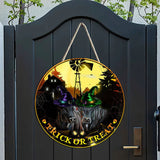 Joycorners Black Angus In Trick Or Treat Happy Halloween Wooden Sign
