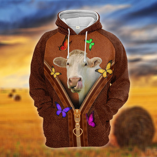 Charolais Zipper Sewing To Leather Hoodie