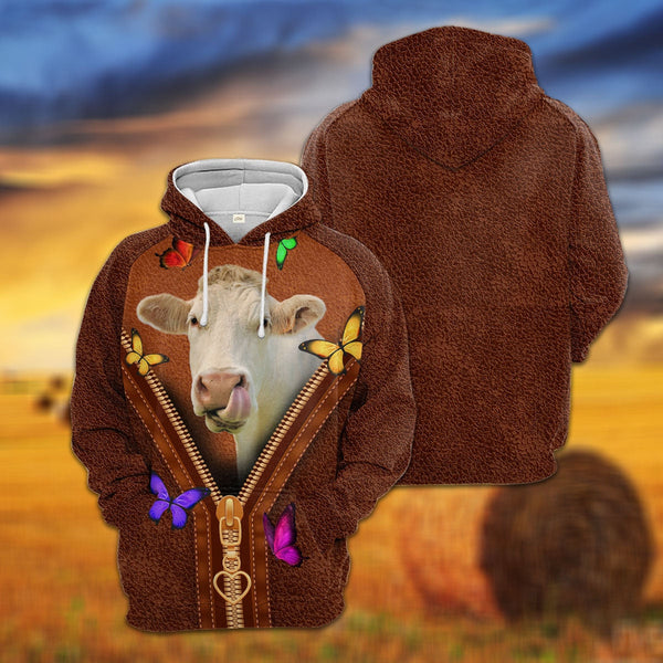 Charolais Zipper Sewing To Leather Hoodie