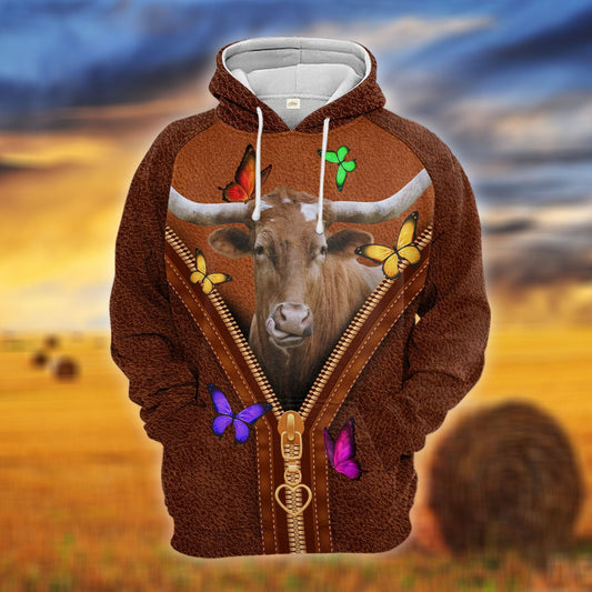 Texas Longhorn Zipper Sewing To Leather Hoodie