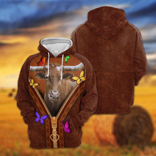 Texas Longhorn Zipper Sewing To Leather Hoodie