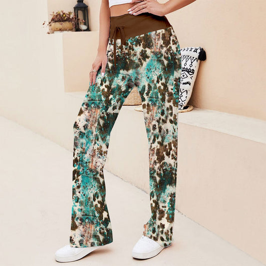 Joycorners Splashed Cyan Paint 3D Printed Wide Leg Long Pants