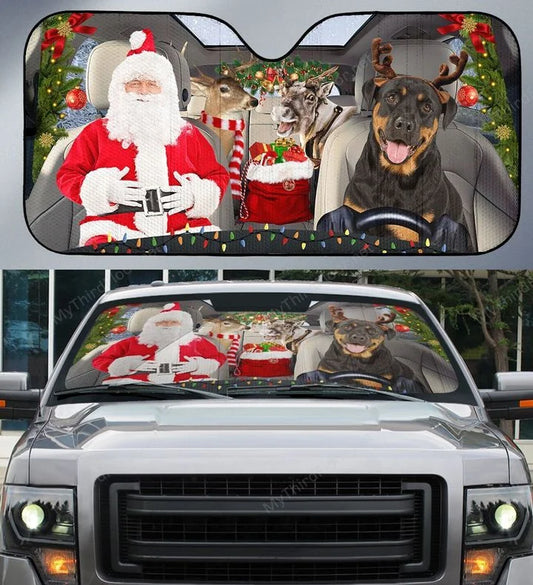 Joycorners Rottweiler Dog Lovers Xmas Printed 3D Sun Shade