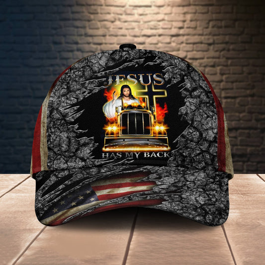 Joycorners Personalized Jesus Has My Back Trucker Classic Cap 2023