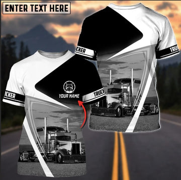 Joy Corners Custom Name Truck In Black And White Trucker 3D Full Printed T - shirt 2023