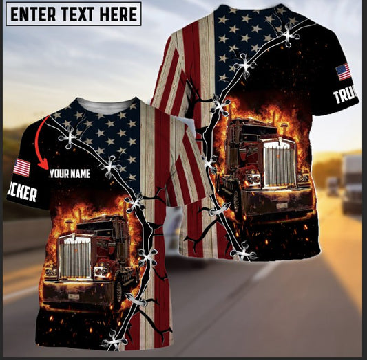 Joy Corners American Flag And Fire Trucker T Shirt 2023
