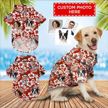 Joycorners Personalized Photos Hibiscus Pattern All Over Printed 3D Dog Hawaiian shirt