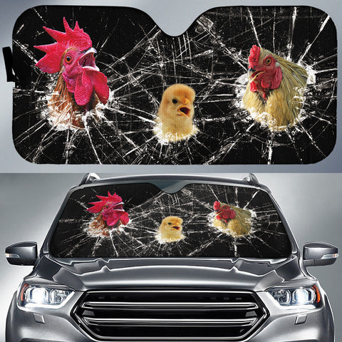 Joycorners Funny Driving Chicken Family All Over Printed 3D Sun Shade