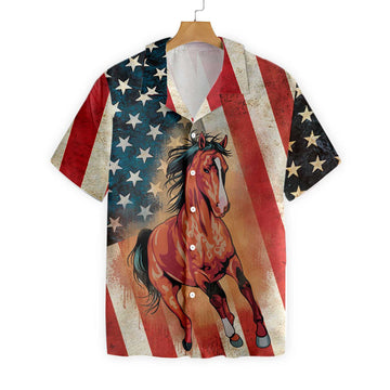 Joycorners HORSE AMERICAN FLAG All Printed 3D Hawaiian Shirt