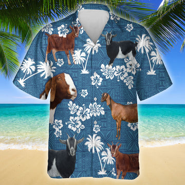 Joycorners NUBIAN GOAT Blue Tribal All Over Printed 3D Hawaiian Shirt