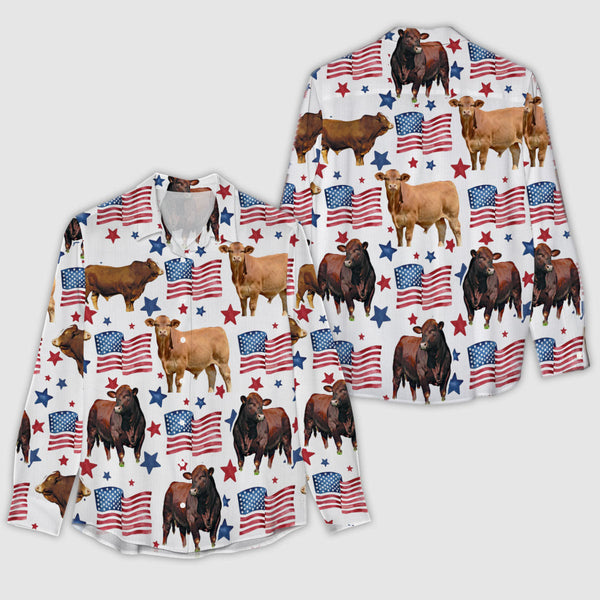 Joycorners Beefmaster Patriot USA Flag Casual Shirt