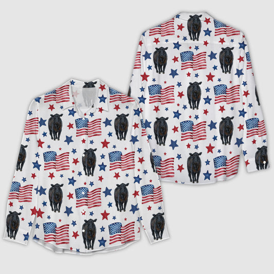 Joycorners Black Angus Patriot USA Flag Casual Shirt