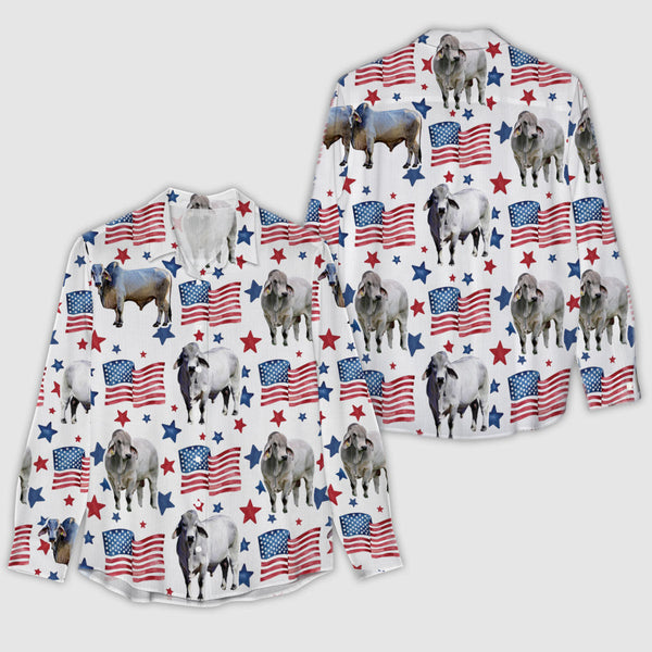 Joycorners Brahman Patriot USA Flag Casual Shirt