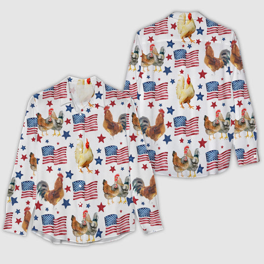 Joycorners Chicken Patriot USA Flag Casual Shirt
