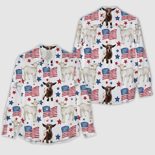 Joycorners Goat Patriot USA Flag Casual Shirt