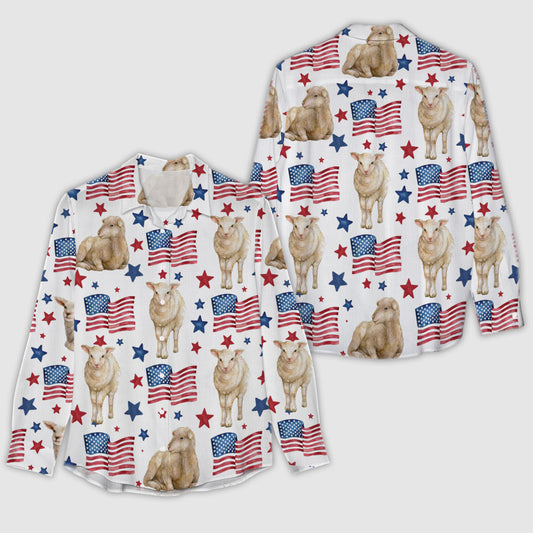 Joycorners Sheep Patriot USA Flag Casual Shirt