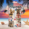 Joycorners Yorkshire Terrier Dog United States Flag Hawaiian Flowers All Over Printed 3D Hawaiian Shirt