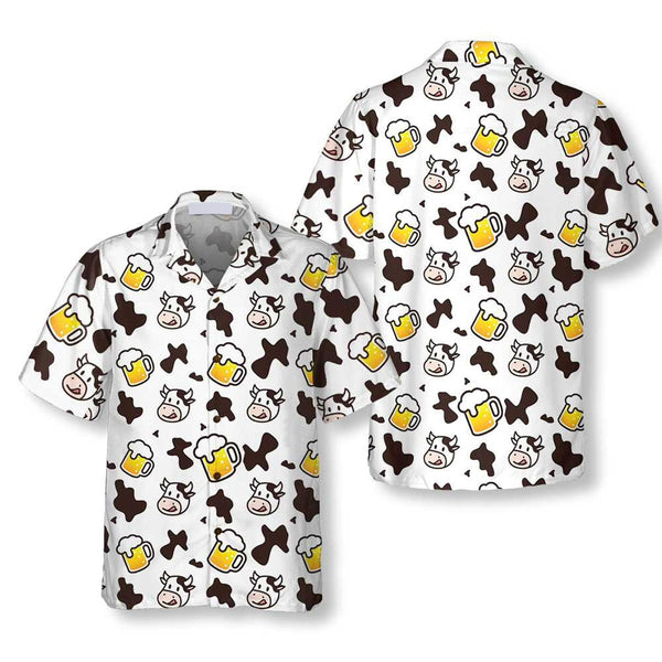 Joycorners COW AND BEER MUG SEAMLESS PATTERN COW All Printed 3D Hawaiian Shirt