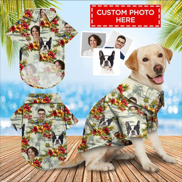 Joycorners Personalized Photos Hibiscus Flower And Tropical Plants All Over Printed 3D Dog Hawaiian shirt