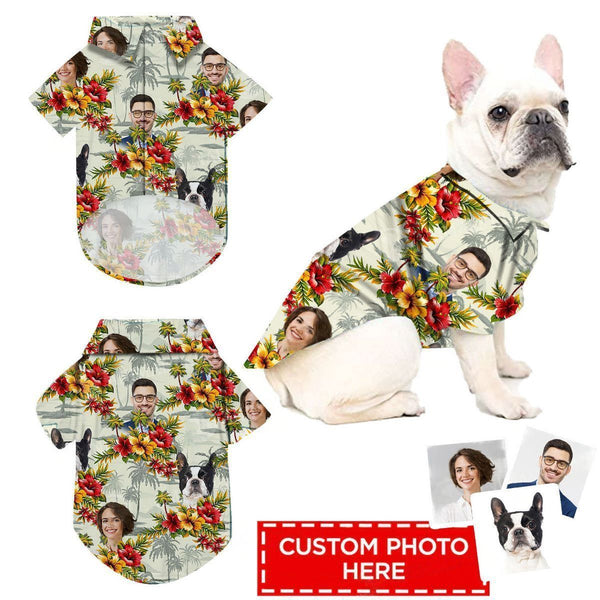 Joycorners Personalized Photos Hibiscus Flower And Tropical Plants All Over Printed 3D Dog Hawaiian shirt