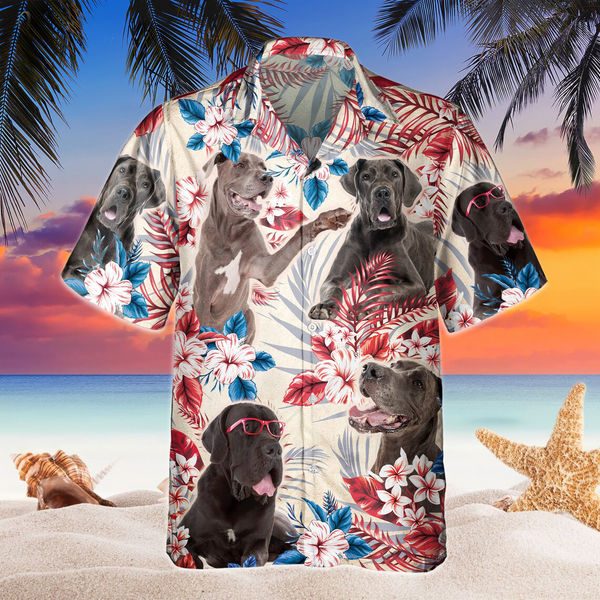 Joycorners Great Dane Dog United States Flag Hawaiian Flowers All Over Printed 3D Hawaiian Shirt